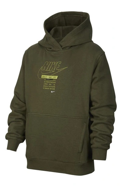 Shop Nike Kids' Sportswear Club Embroidered Fleece Hoodie In Cargo Khaki/ Pear