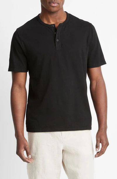 Shop Vince Garment Dyed Short Sleeve Henley In True Black
