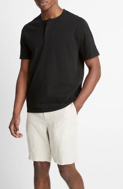 Shop Vince Garment Dyed Short Sleeve Henley In True Black