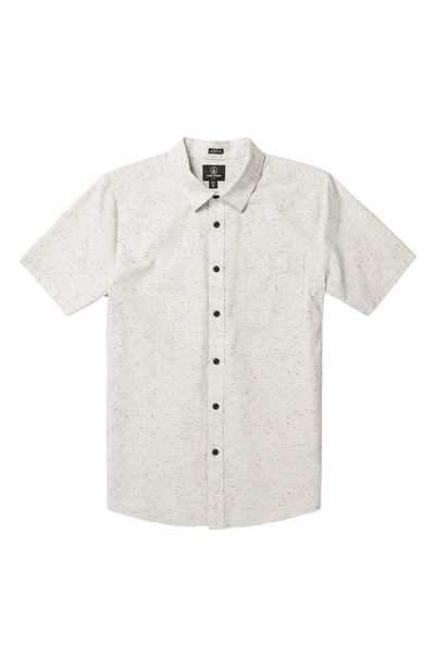 Shop Volcom Date Knight Short Sleeve Button-up Shirt In Off White