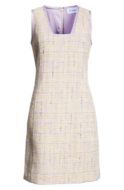 Shop St John Metallic Tweed Sleeveless Dress In Amethyst/ Dusty Lavender Multi