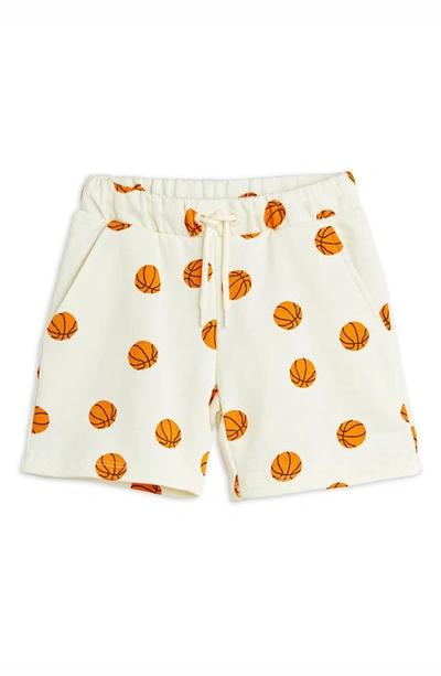 Shop Mini Rodini Kids' Basketball Print Organic Cotton Sweat Shorts In Off White