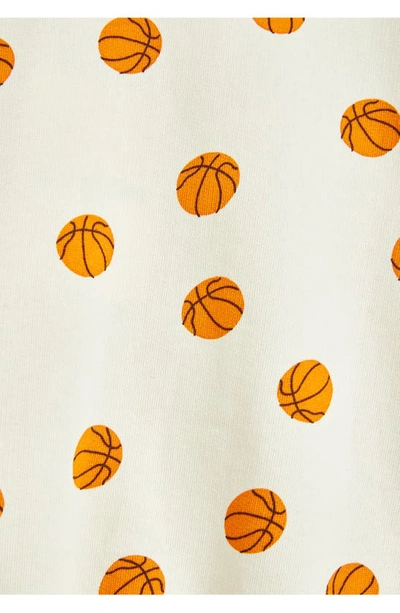Shop Mini Rodini Kids' Basketball Print Organic Cotton Polo Collar Sweatshirt In Off White