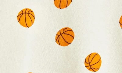 Shop Mini Rodini Kids' Basketball Print Organic Cotton Polo Collar Sweatshirt In Off White