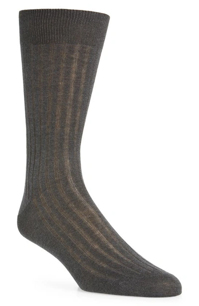 Shop Canali Cotton Rib Dress Socks In Dark Grey