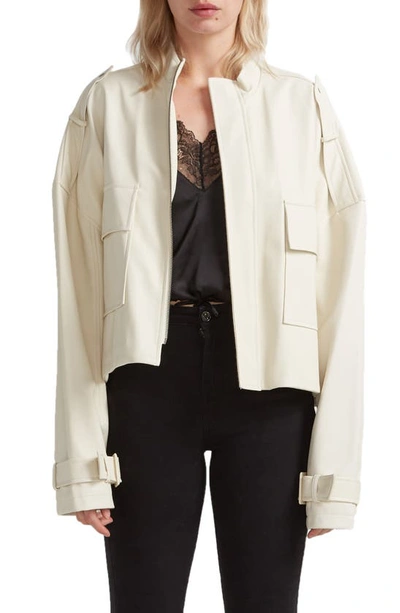 Shop Belle & Bloom Reload Draped Faux Leather Jacket In Cream