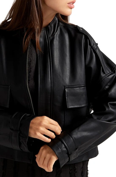 Shop Belle & Bloom Reload Draped Faux Leather Jacket In Black