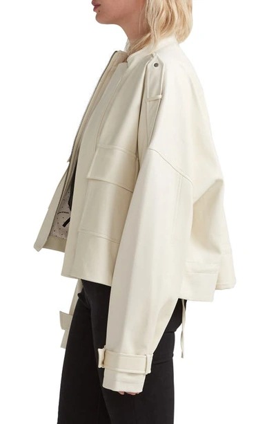 Shop Belle & Bloom Reload Draped Faux Leather Jacket In Cream