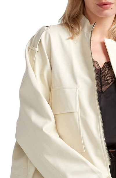 Shop Belle & Bloom Reload Draped Faux Leather Jacket In Cream