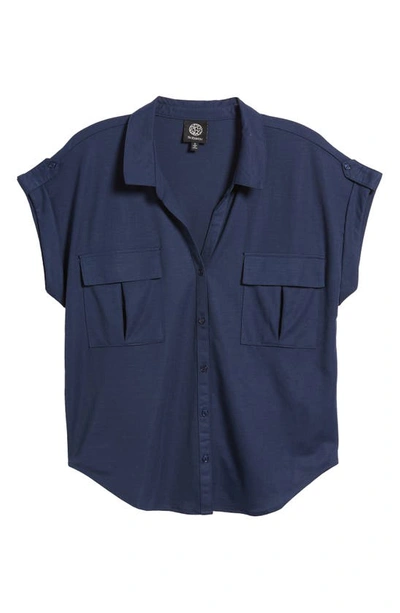 Shop Bobeau Utility Short Sleeve Button-up Shirt In Navy