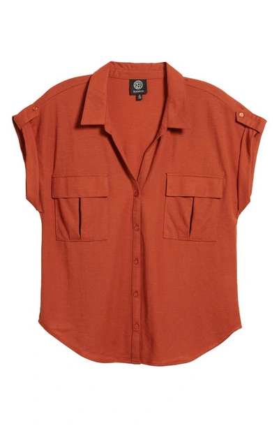 Shop Bobeau Utility Short Sleeve Button-up Shirt In Picante