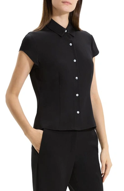 Shop Theory Cap Sleeve Silk Shirt In Black