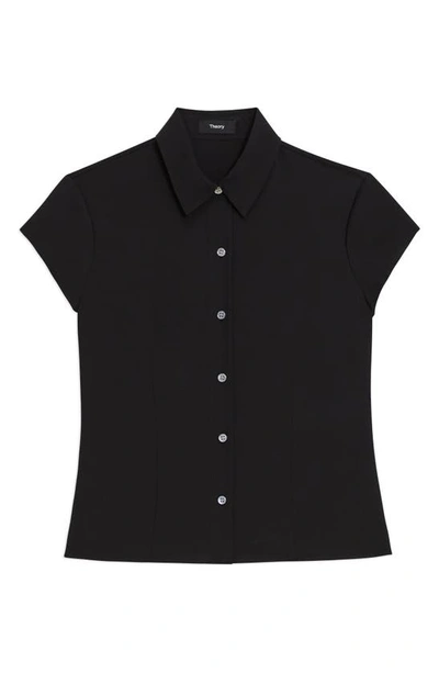 Shop Theory Cap Sleeve Silk Shirt In Black