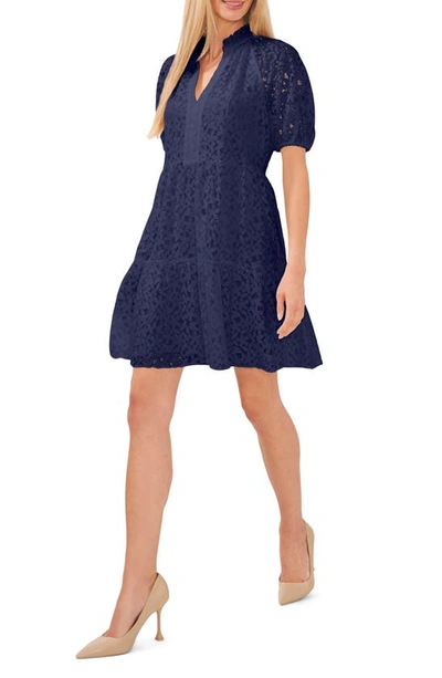 Shop Cece Puff Sleeve Babydoll Lace Minidress In Classic Navy