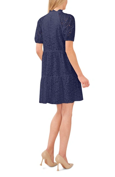 Cece Puff Sleeve Babydoll Lace Minidress In Classic Navy