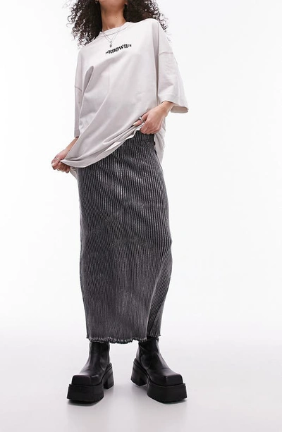 Shop Topshop Acid Wash Rib Jersey Skirt In Grey