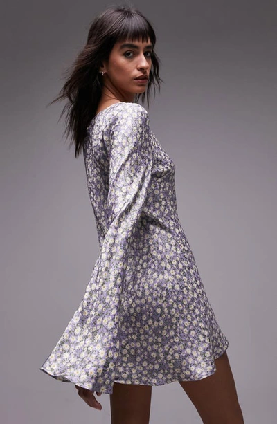 Shop Topshop Floral Long Sleeve Minidress In Lilac