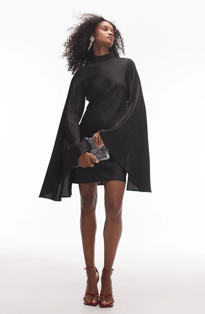 Topshop Long Bell Sleeve Minidress In Black