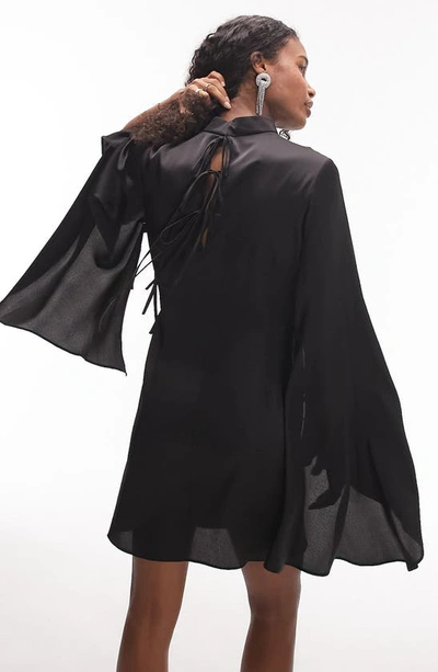 Topshop Long Bell Sleeve Minidress In Black