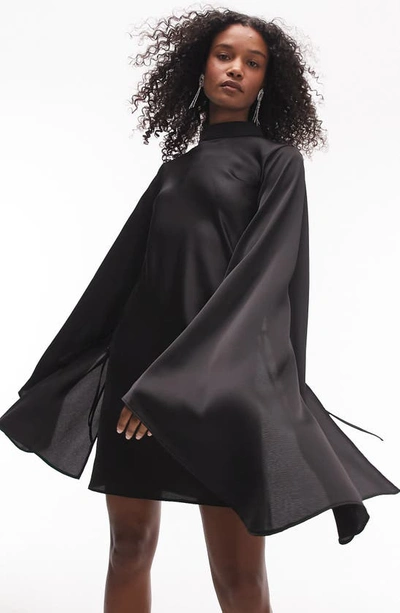 Topshop Long Bell Sleeve Minidress In Black