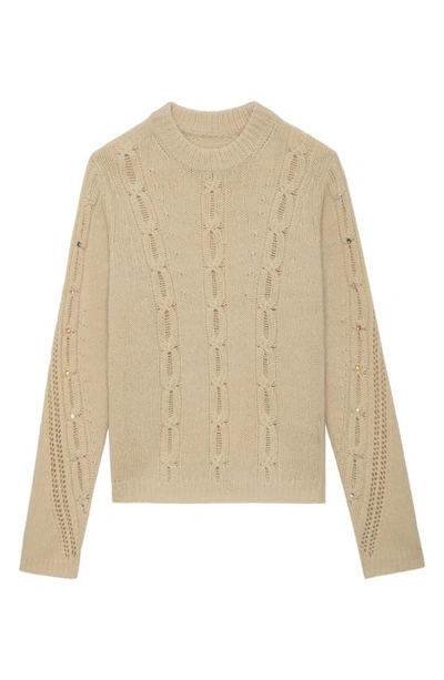 Shop Zadig & Voltaire Morley Cable Stitch Merino Wool Sweater In Vanille