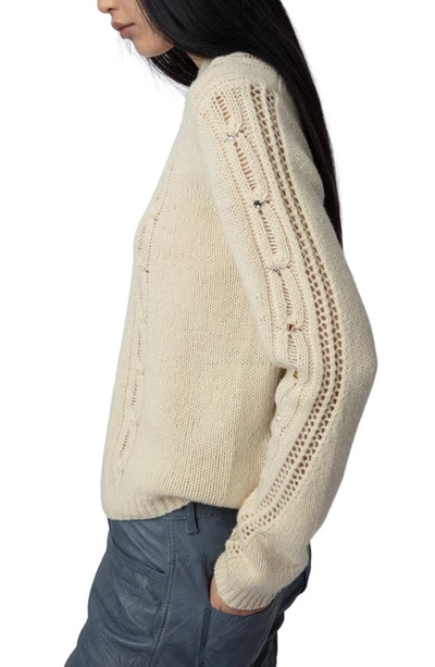 Shop Zadig & Voltaire Morley Cable Stitch Merino Wool Sweater In Vanille