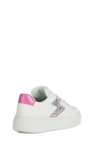 Shop Geox Kids' Mikiroshi Glitter Water Resistant Platform Sneaker In White/fuscia
