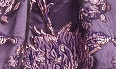 Shop Jewel Badgley Mischka Metallic Floral Jacquard Halter Neck Organza Minidress In Purple Multi