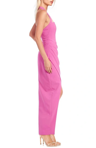Shop Jewel Badgley Mischka Halter Neck Stretch Satin Crepe Sheath Gown In Pink