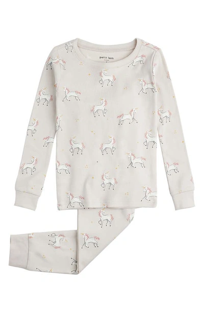 Shop Petit Lem Kids' Fantasy Print Organic Cotton Fitted Two-piece Pajamas In Beige