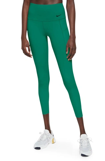 Shop Nike Universa Medium Support High Waist 7/8 Leggings In Malachite/ Black