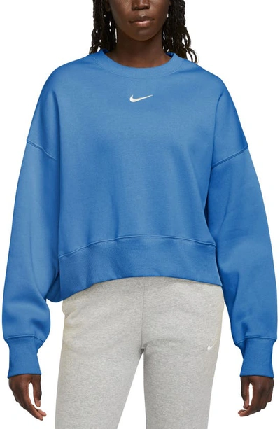Shop Nike Phoenix Fleece Crewneck Sweatshirt In Star Blue/ Sail