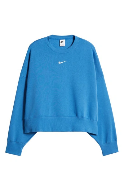 Shop Nike Phoenix Fleece Crewneck Sweatshirt In Star Blue/ Sail