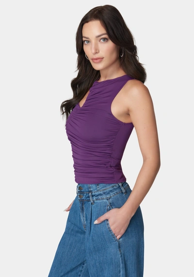 Shop Bebe Slit Front Ruched Top In Imperial Purple