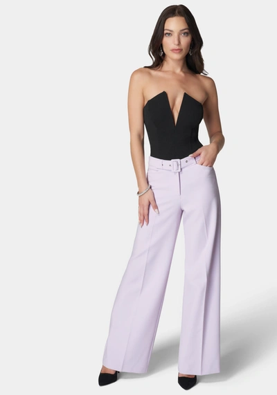Bebe High Waist Belted Wide Leg Pant In Lavender Fog
