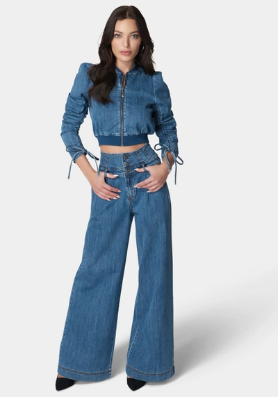 Bebe High Waisted Build Up Corset Ultra Wide Leg Jeans In Medium Blue Wash