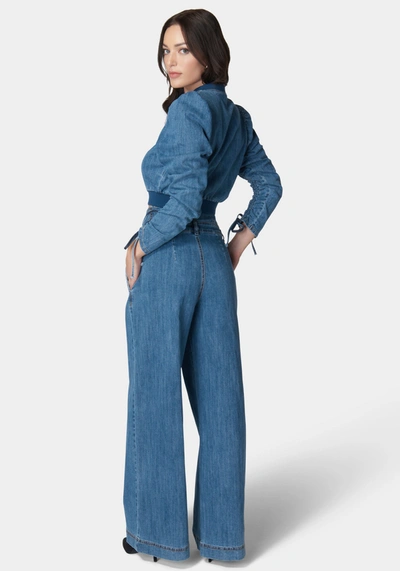 Bebe High Waisted Build Up Corset Ultra Wide Leg Jeans In Medium Blue Wash
