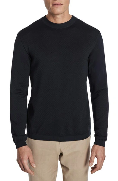 Shop Jack Victor Bartholomew Geo Pattern Cotton & Silk Crewneck Sweater In Navy