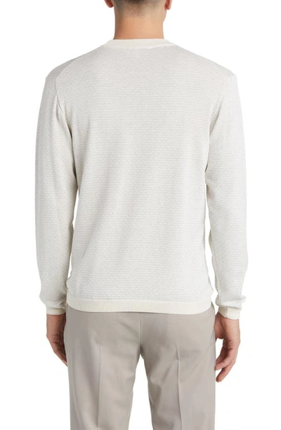 Shop Jack Victor Bartholomew Geo Pattern Cotton & Silk Crewneck Sweater In Ecru