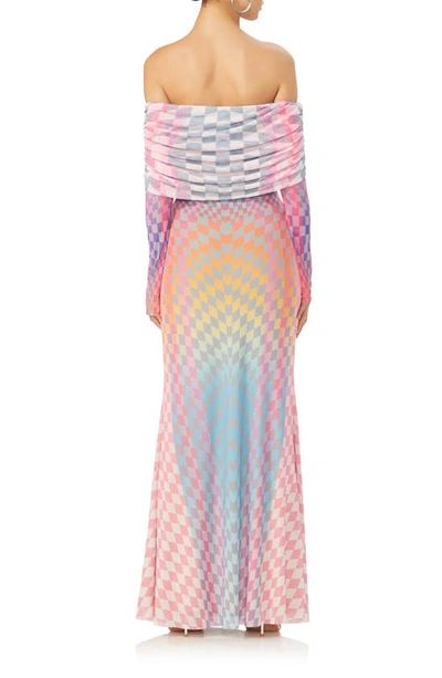 Shop Afrm Thelma Off The Shoulder Long Sleeve Dress In Grid Ombre