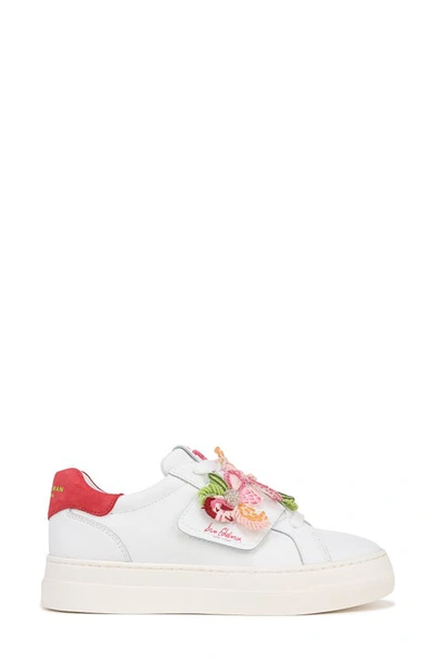 Shop Sam Edelman Wendy Floral Embroidery Platform Sneaker In Bright White/ Guava Pink