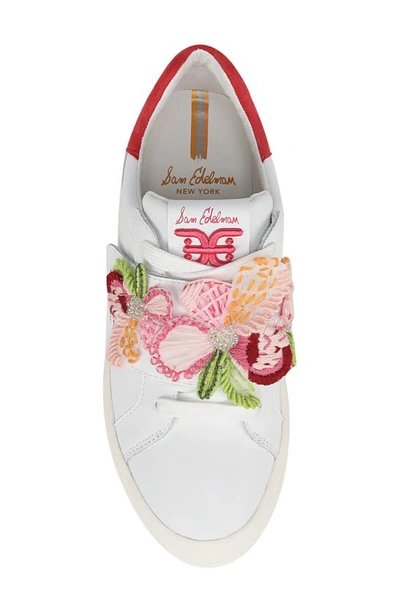 Shop Sam Edelman Wendy Floral Embroidery Platform Sneaker In Bright White/ Guava Pink