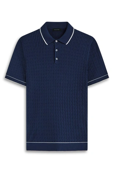 Shop Bugatchi Tipped Rib Cable Stitch Polo Sweater In Navy