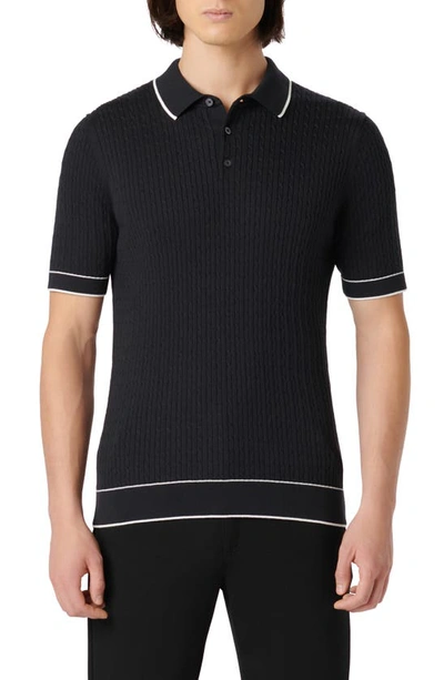 Shop Bugatchi Tipped Rib Cable Stitch Polo Sweater In Black