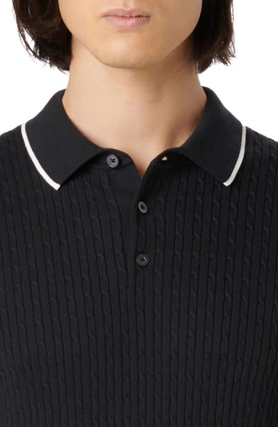 Shop Bugatchi Tipped Rib Cable Stitch Polo Sweater In Black