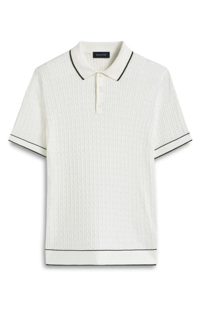 Shop Bugatchi Tipped Rib Cable Stitch Polo Sweater In Chalk