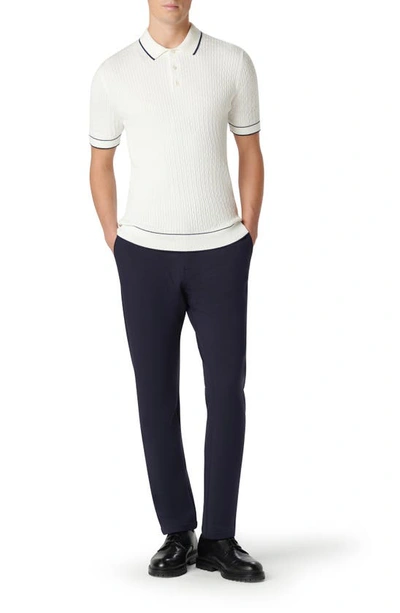 Shop Bugatchi Tipped Rib Cable Stitch Polo Sweater In Chalk