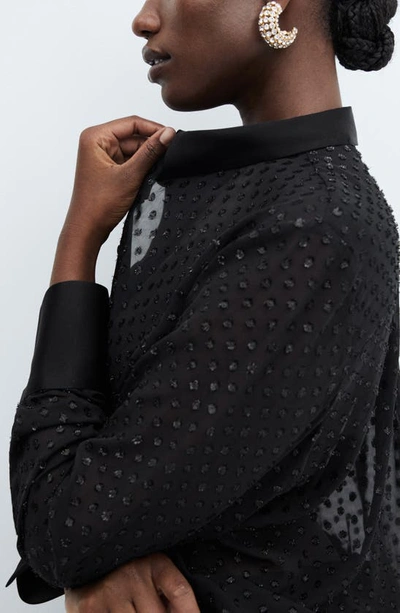 Mango Plumeti Fil Coupé Semisheer Button-up Shirt In Black