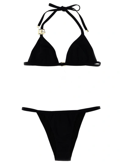 Shop Dolce & Gabbana Logo Bikini Set In Black