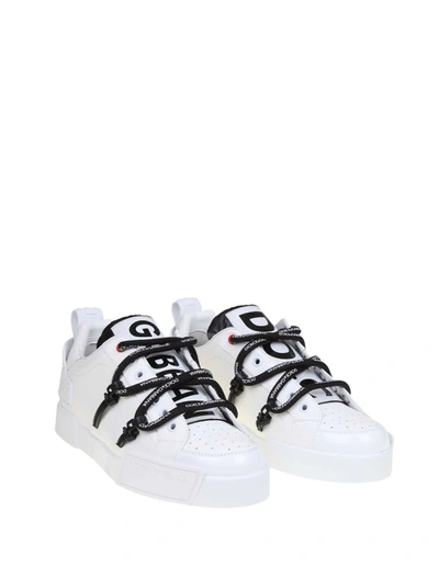 Shop Dolce & Gabbana Sneakers From The Portofino Line In Leather In White/black